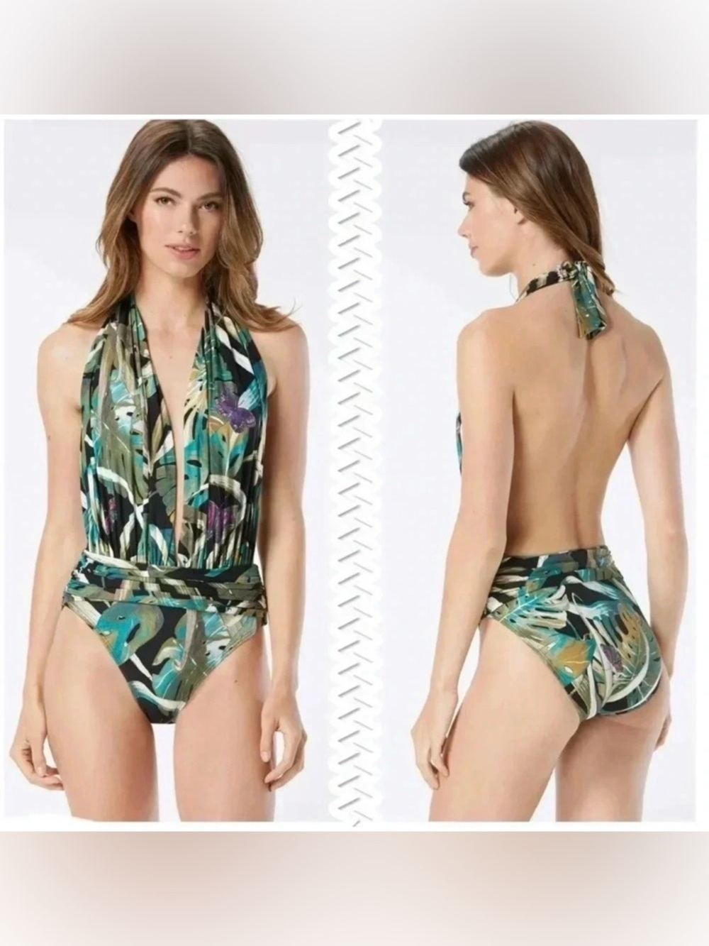 Vince Camuto Halter Plunge One Piece Swimsuit - Rainforest Size 4